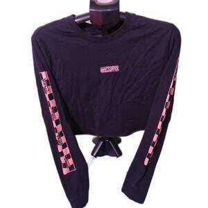 Vans Women’s Black & Pink Checkerboard “Off The Wall” Cropped Long Sleeve Large